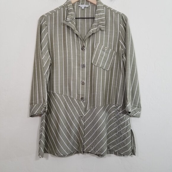 John Mark Tencel Striped Button Up Shirt Top Blouse Size M - Picture 1 of 8